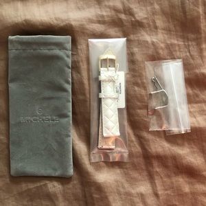 Michele Watch Quilted Leather Strap, White, 18 mm